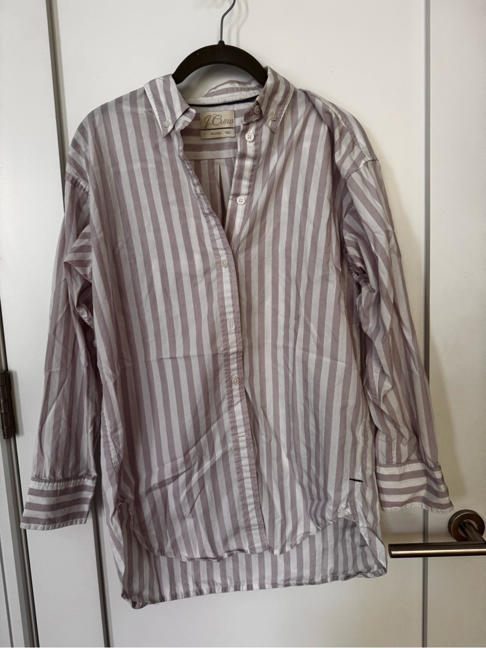 J. Crew Lavender and White Striped Button-Down Shirt